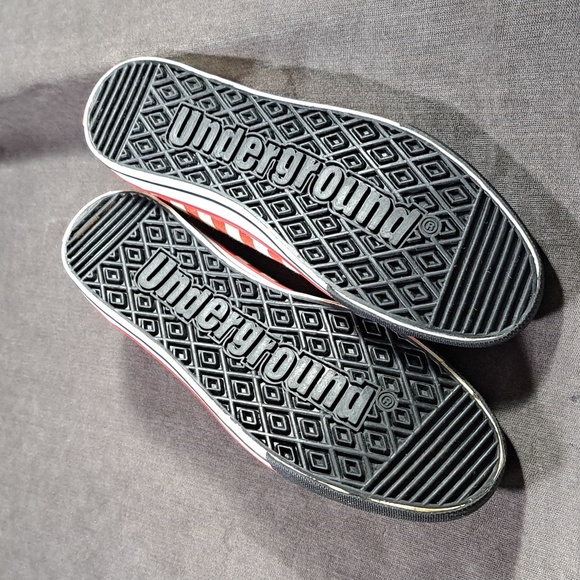 Underground Red White Striped Cherry Canvas Slip On Sneakers NWOT- UK 6 US 10 - Picture 8 of 16